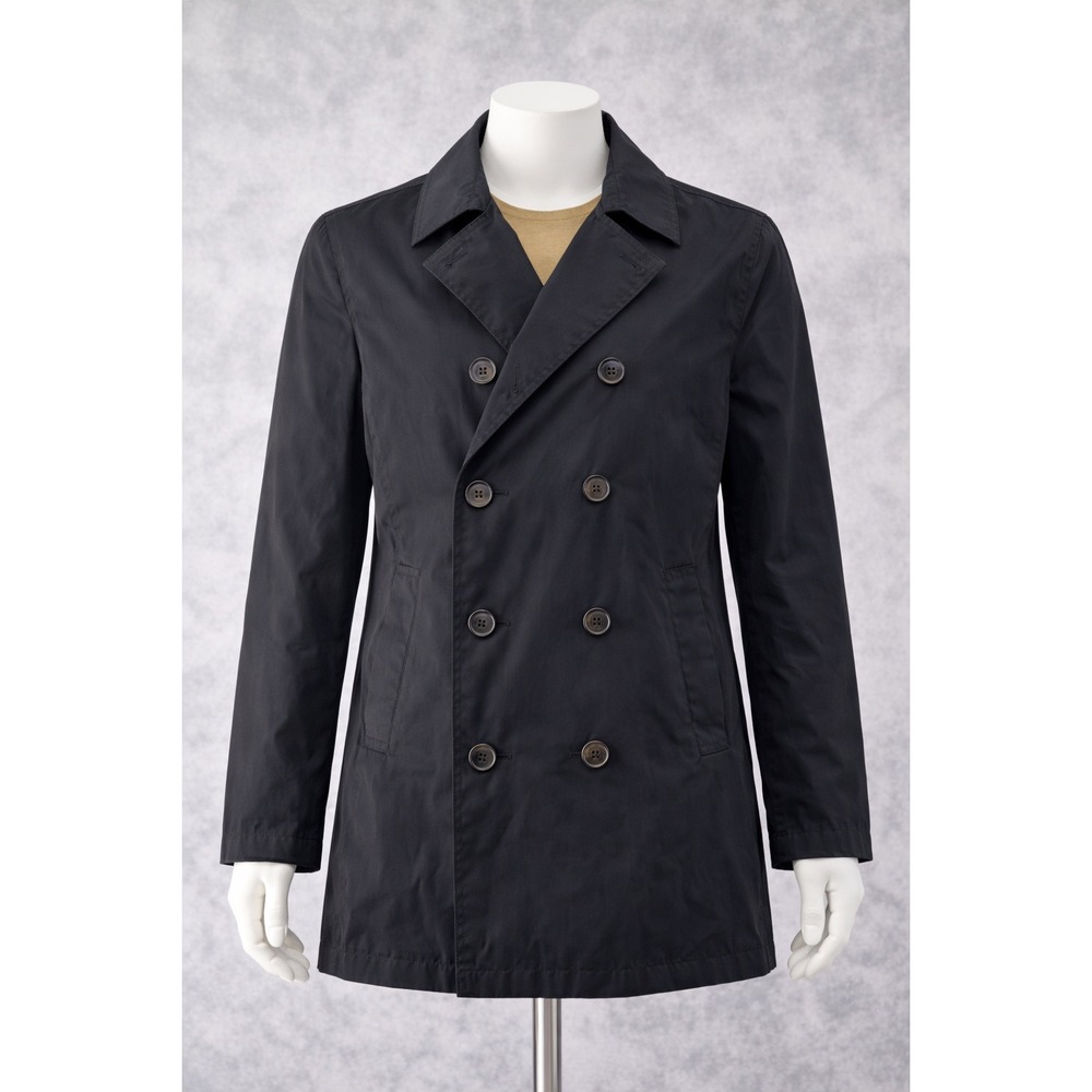 Oleg Cassini Collection Mens XL Black Double Breasted Trench Coat Jacket